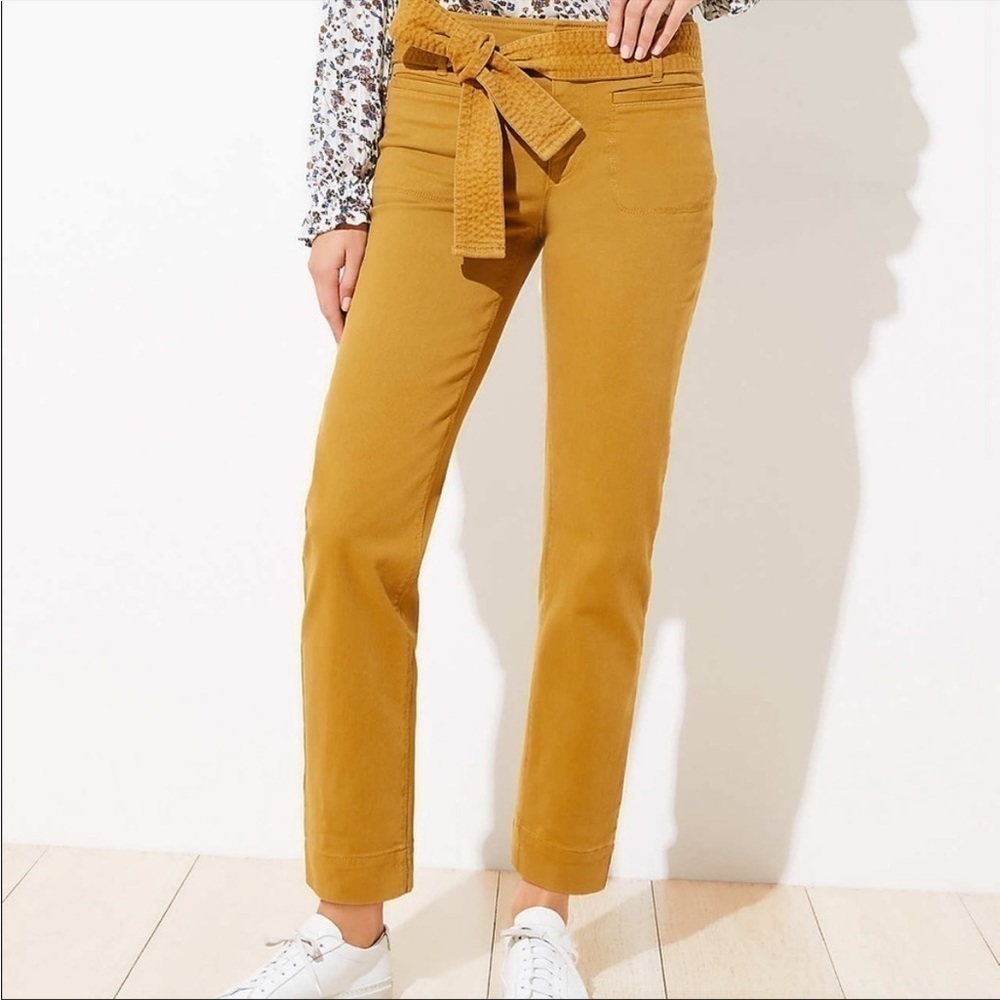 NWT Ann Taylor LOFT Pant Trouser Utility Straight Tie Waist Patch Pocket Marigol